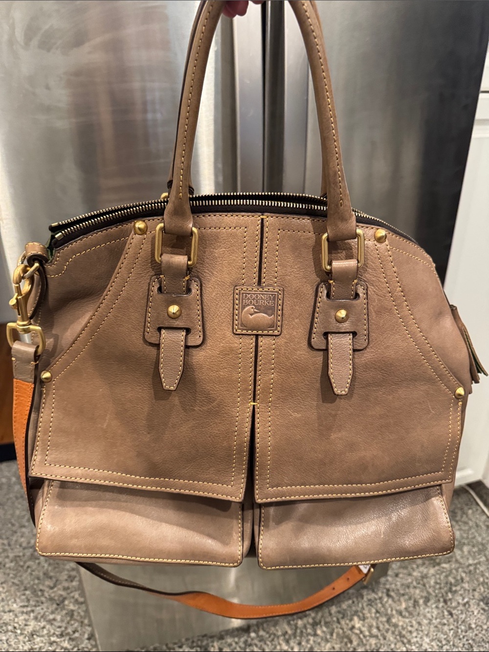 Dooney & Bourke Brown Leather Shoulder Bag with Tassel